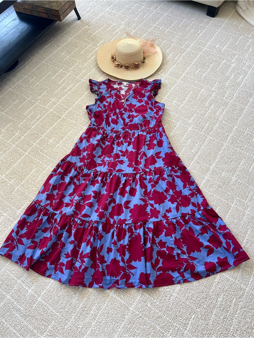 J. Crew Blue Dress Magenta Floral Print Maxi with Nice Pockets!